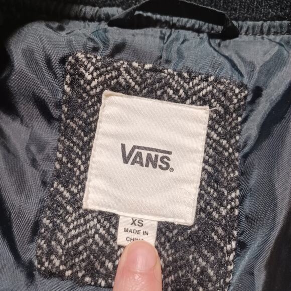 Vans Route 99 Black Herringbone Wool Blend Varsity Bomber‎ Zip Jacket XS - Picture 4 of 6